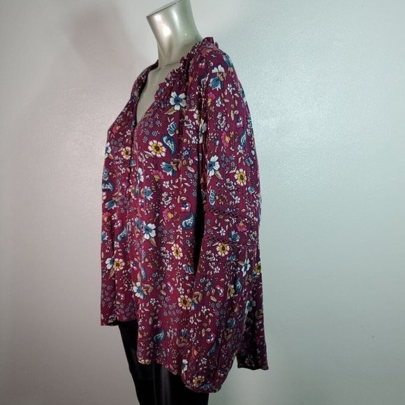 Lane Bryant Peasant Top Plus Size 22/24 High Low Floral V-Neck Rayon Purple - Picture 3 of 6